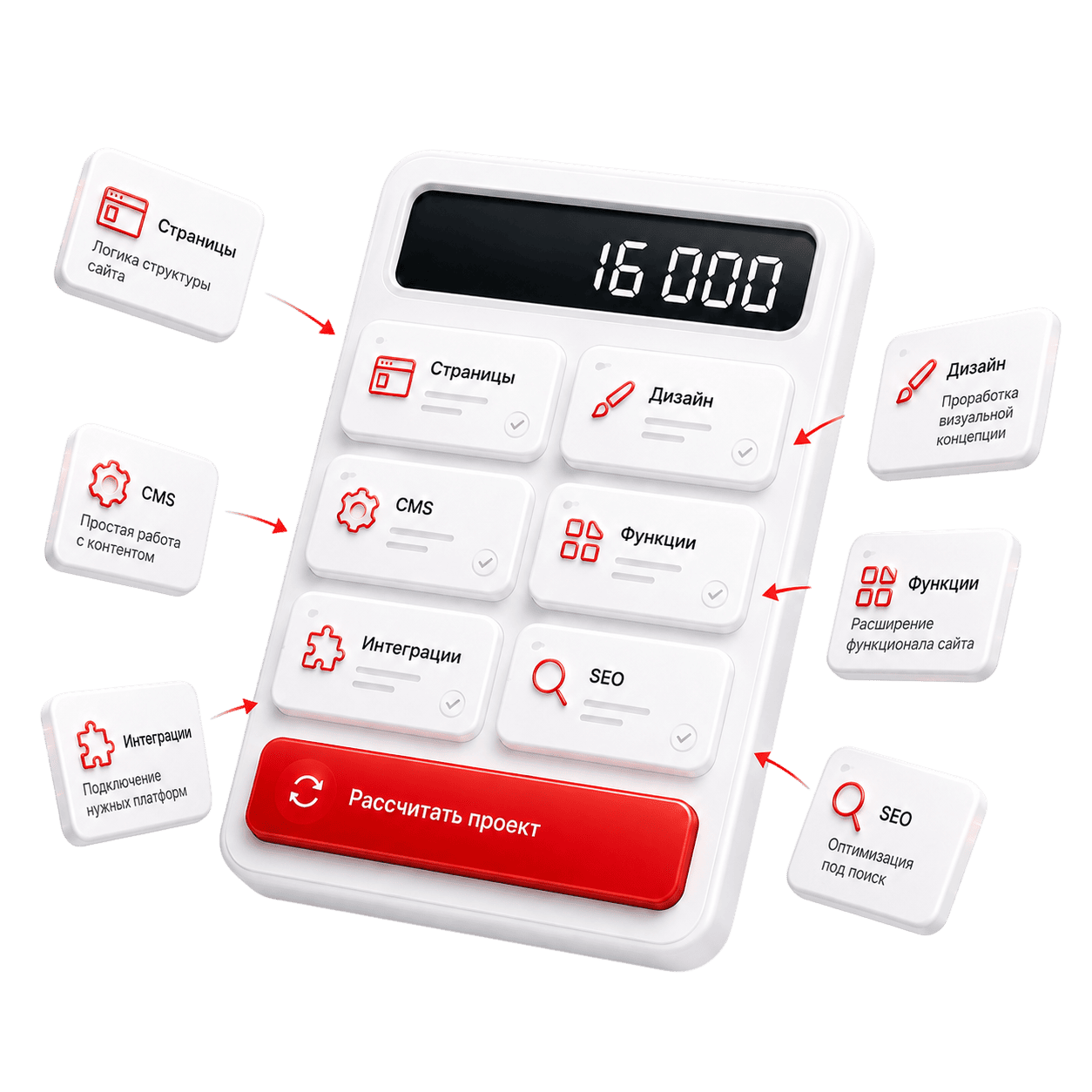 Цена создания сайта зависит от структуры, дизайна, CMS, дополнительных функций и подключаемых сервисов
